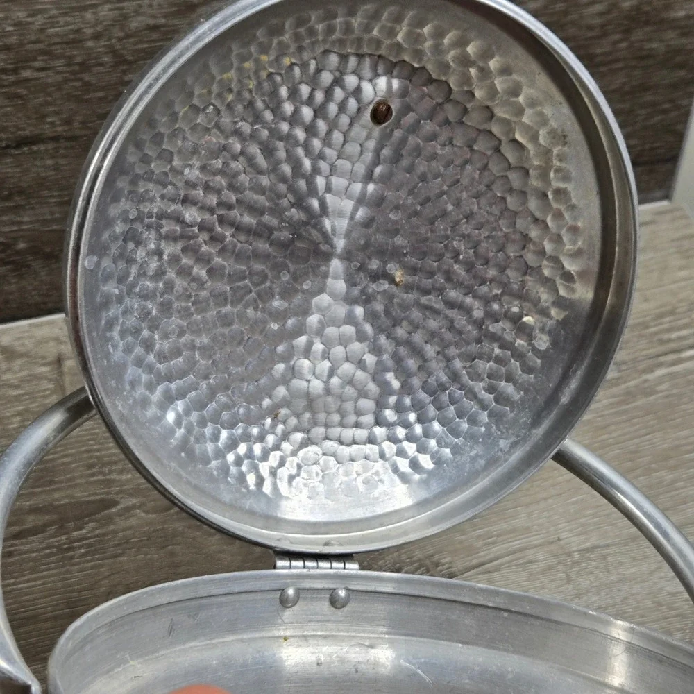Vintage Mid Century Hammered Aluminum Lidded Ice Bucket with Handle Italy